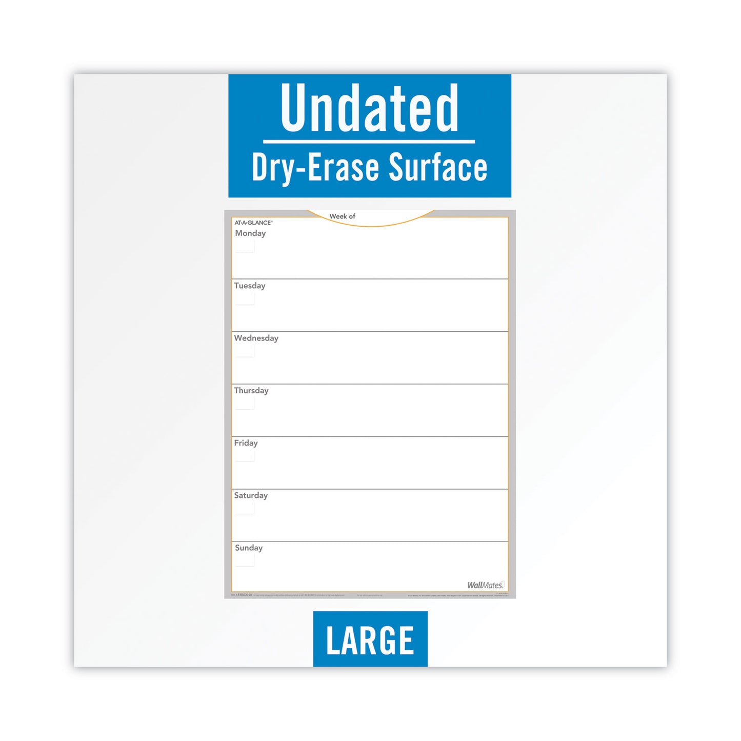 AT-A-GLANCE WallMates Self-Adhesive Dry Erase Weekly Planning Surfaces, 18 x 24, White/Gray/Orange Sheets, Undated (AW503028)