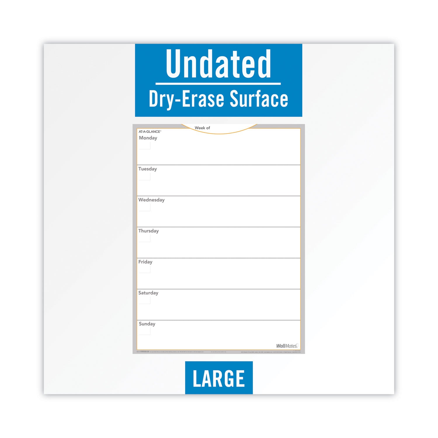 AT-A-GLANCE WallMates Self-Adhesive Dry Erase Weekly Planning Surfaces, 18 x 24, White/Gray/Orange Sheets, Undated (AW503028)