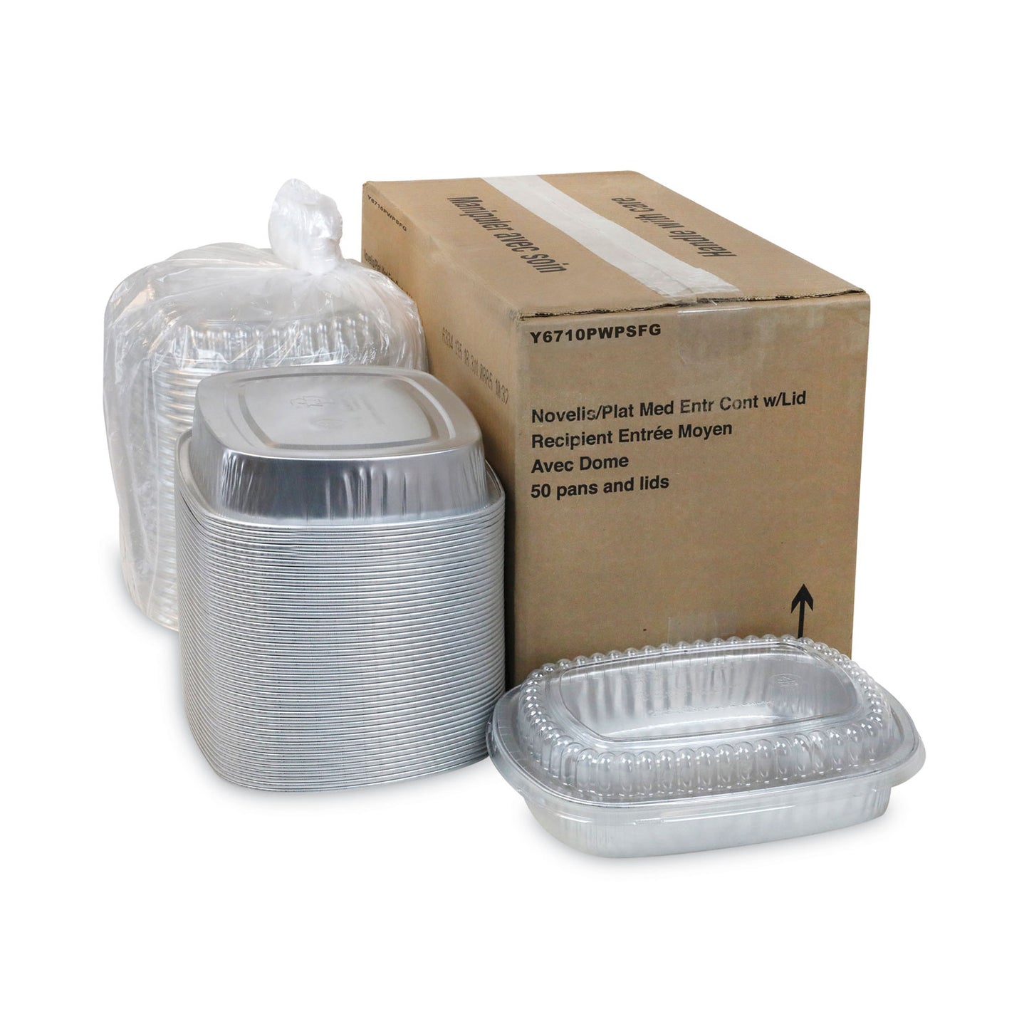 Pactiv Classic Carry-Out Container, 46 oz, 9.75 x 7.75 x 1.75, Silver, Aluminum, 50/Carton (Y6710PWPSFG)