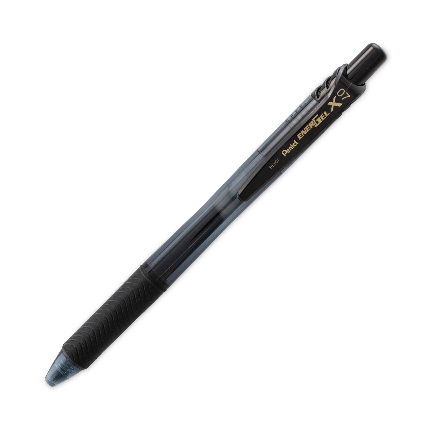 Pentel EnerGel-X Gel Pen, Retractable, Medium 0.7 mm, Black Ink, Smoke/Black Barrel, Dozen (BL107A)