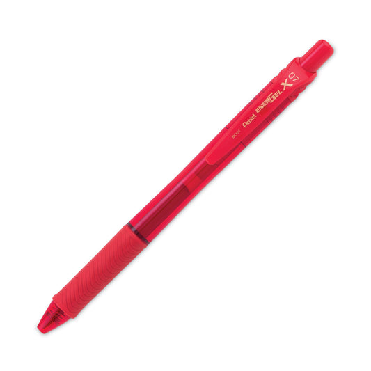 Pentel EnerGel-X Gel Pen, Retractable, Medium 0.7 mm, Red Ink, Translucent Red/Red Barrel, Dozen (BL107B)