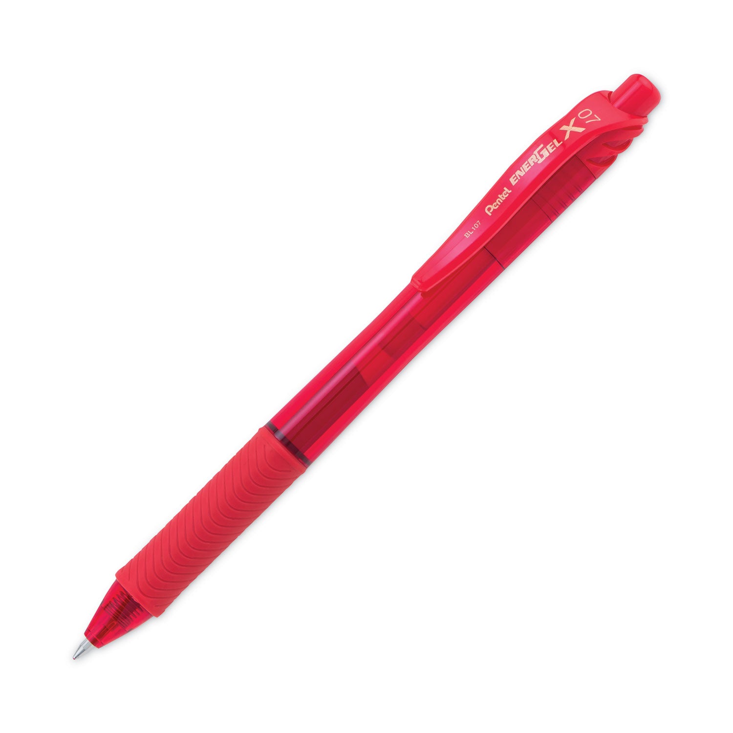 Pentel EnerGel-X Gel Pen, Retractable, Medium 0.7 mm, Red Ink, Translucent Red/Red Barrel, Dozen (BL107B)