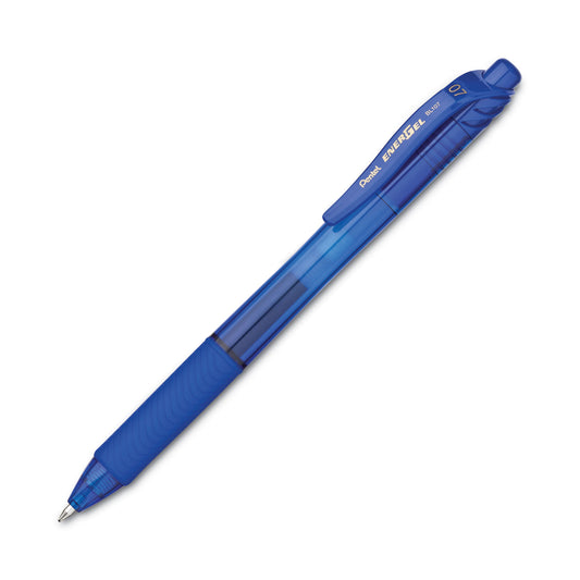 Pentel EnerGel-X Gel Pen, Retractable, Medium 0.7 mm, Blue Ink, Translucent Blue/Blue Barrel, Dozen (BL107C)