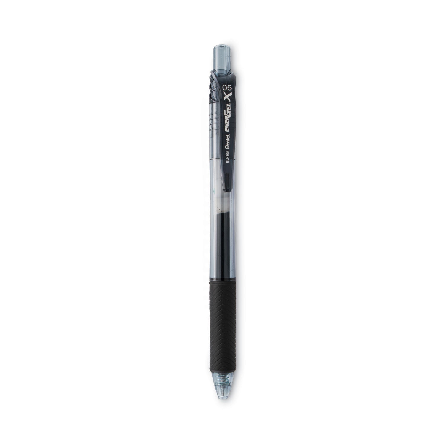 Pentel EnerGel-X Gel Pen, Retractable, Fine 0.5 mm Needle Tip, Black Ink, Clear/Black Barrel, Dozen (BLN105A)