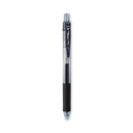 Pentel EnerGel-X Gel Pen, Retractable, Fine 0.5 mm Needle Tip, Black Ink, Clear/Black Barrel, Dozen (BLN105A)