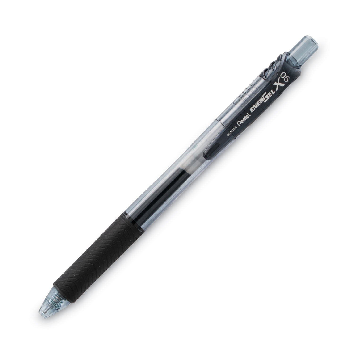 Pentel EnerGel-X Gel Pen, Retractable, Fine 0.5 mm Needle Tip, Black Ink, Clear/Black Barrel, Dozen (BLN105A)