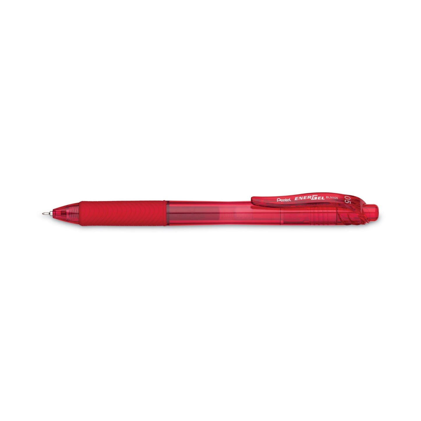 Pentel EnerGel-X Gel Pen, Retractable, Fine 0.5 mm Needle Tip, Red Ink, Translucent Red/Red Barrel, Dozen (BLN105B)