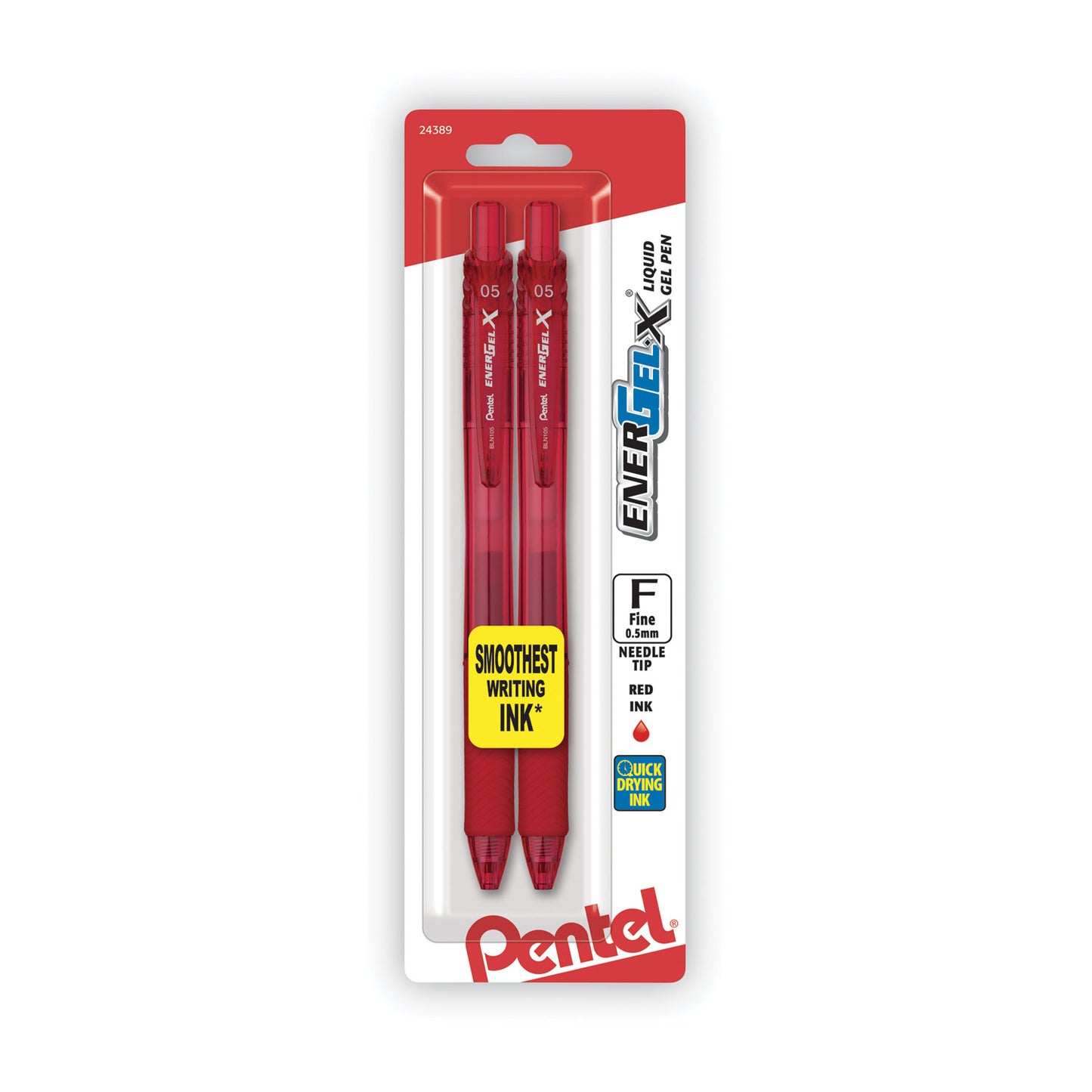 Pentel EnerGel-X Gel Pen, Retractable, Fine 0.5 mm Needle Tip, Red Ink, Translucent Red/Red Barrel, Dozen (BLN105B)