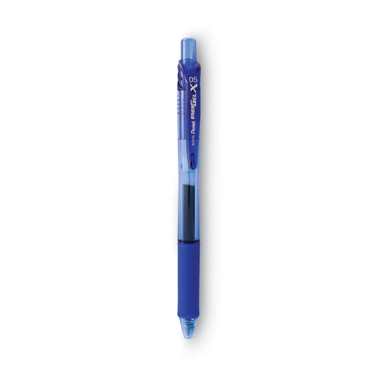 Pentel EnerGel-X Gel Pen, Retractable, Fine 0.5 mm Needle Tip, Blue Ink, Translucent Blue/Blue Barrel, Dozen (BLN105C)