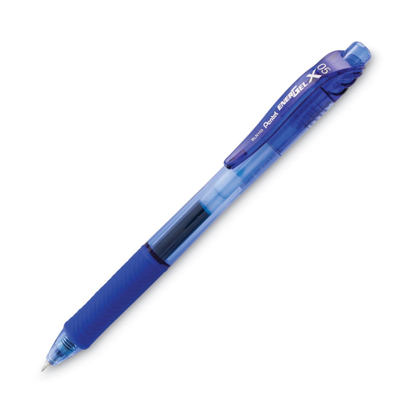 Pentel EnerGel-X Gel Pen, Retractable, Fine 0.5 mm Needle Tip, Blue Ink, Translucent Blue/Blue Barrel, Dozen (BLN105C)