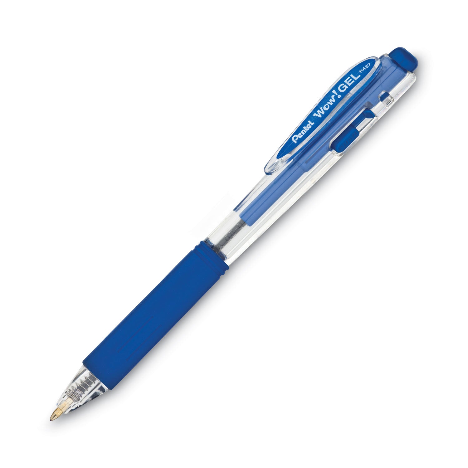 Pentel WOW! Gel Pen, Retractable, Medium 0.7 mm, Blue Ink, Clear/Blue Barrel, Dozen (K437C)