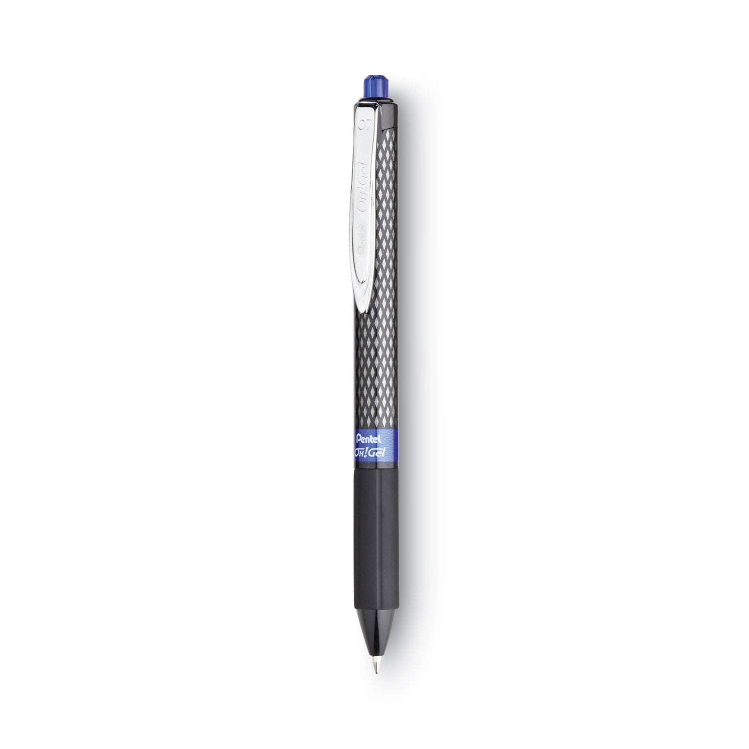 Pentel Oh! Gel Pen, Retractable, Medium 0.7 mm, Blue Ink, Black Barrel, Dozen (K497C)