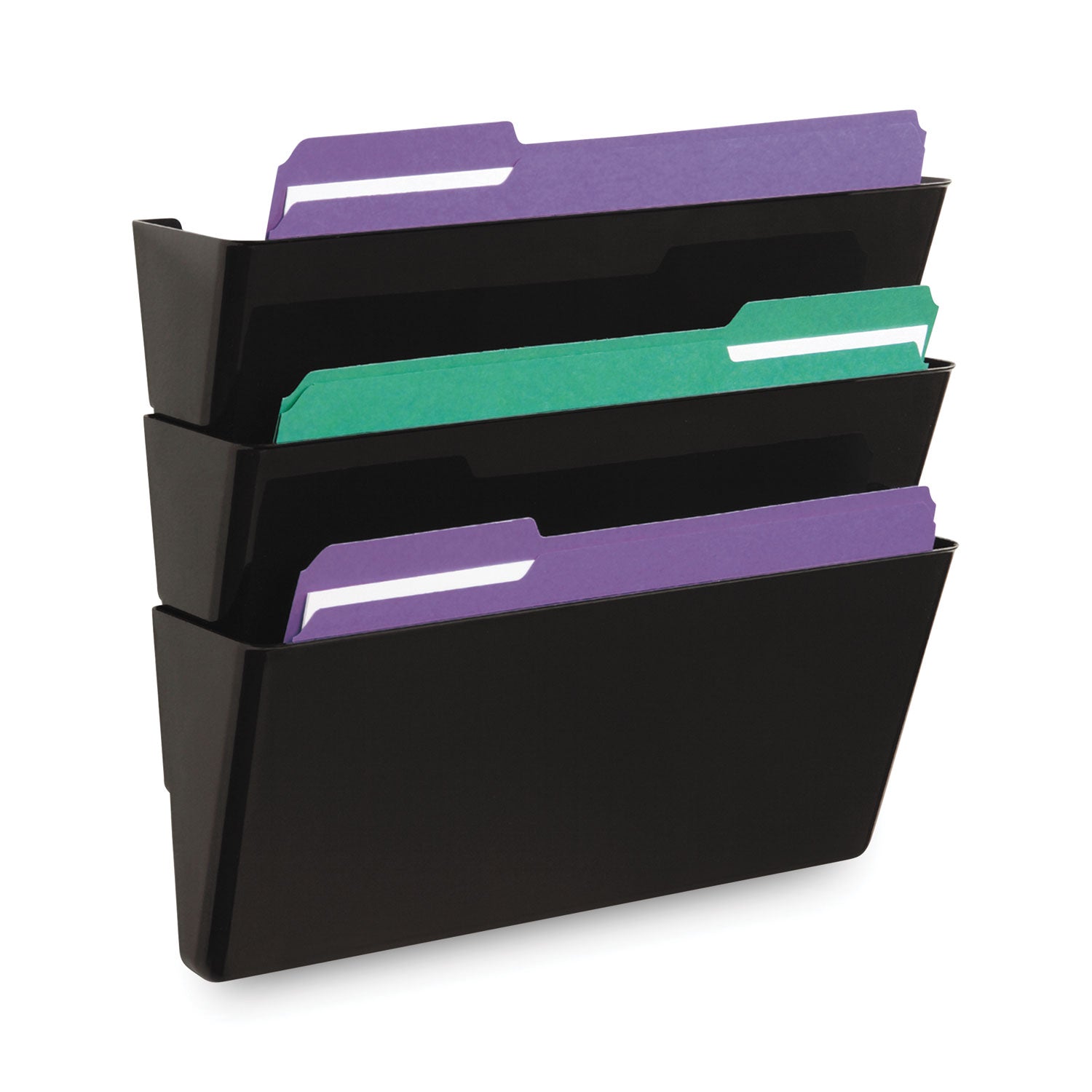 Universal Wall File Pockets, 3 Sections, Letter Size,13" x 4.13" x 14.5", Black, 3/Pack (08121)