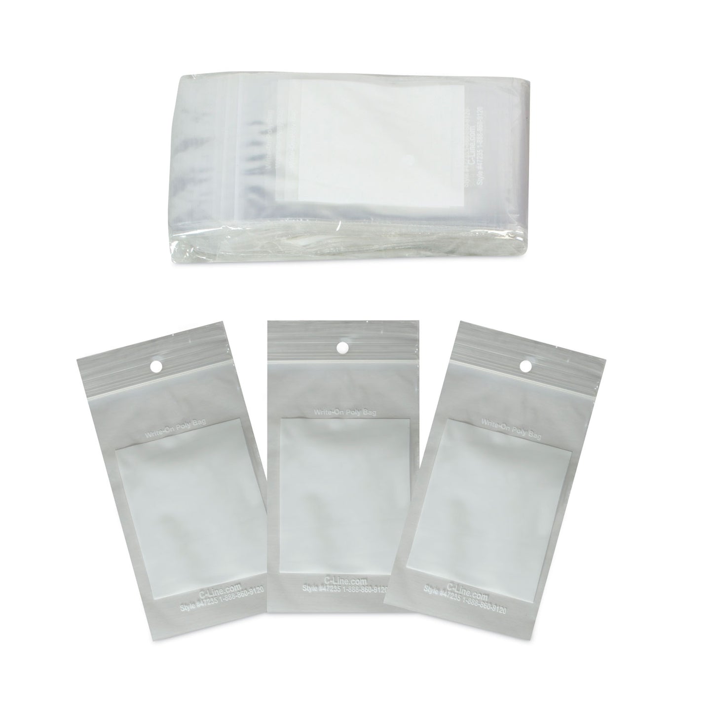 C-Line Write-On Poly Bags, 2 mil, 3" x 5", Clear, 1,000/Carton (47235)