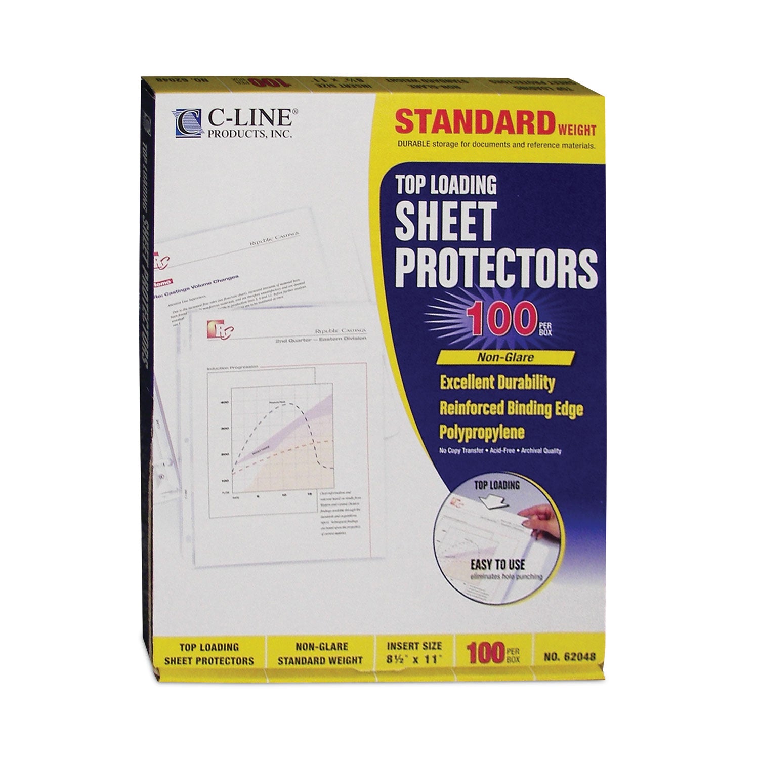 C-Line Standard Weight Polypropylene Sheet Protectors, Non-Glare, 2", 11 x 8.5, 100/Box (62048)