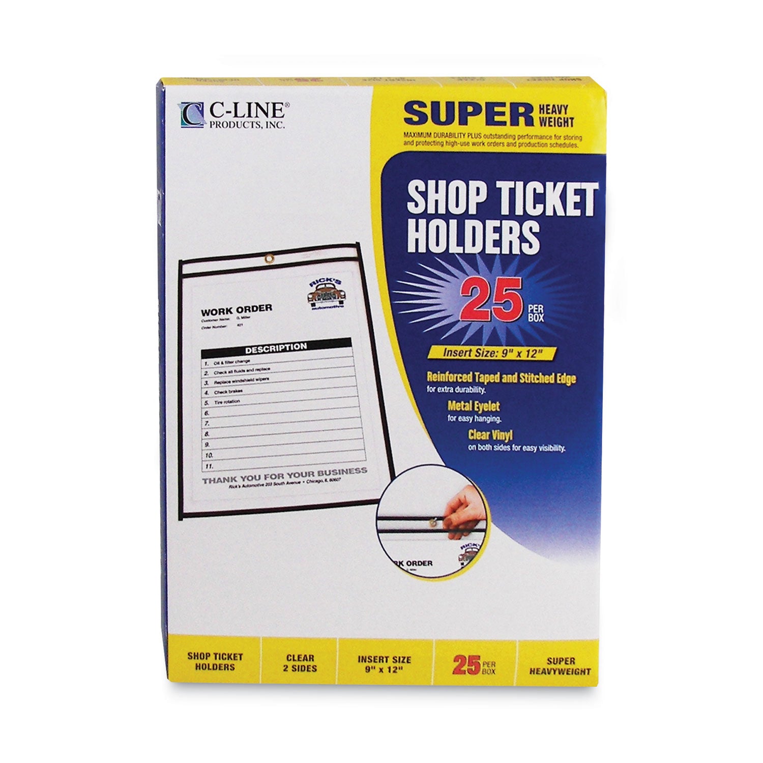 C-Line Shop Ticket Holders, Stitched, Both Sides Clear, 75 Sheets, 9 x 12, 25/Box (46912)