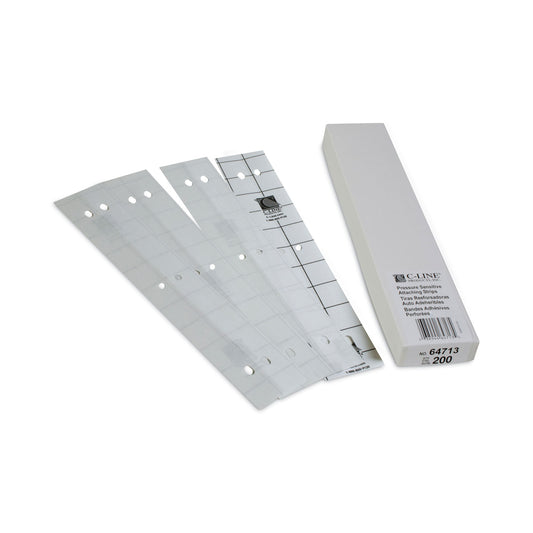 C-Line Self-Adhesive Attaching Strips, 3-Hole Punched, 1 x 11, Clear, 200/Box (64713)