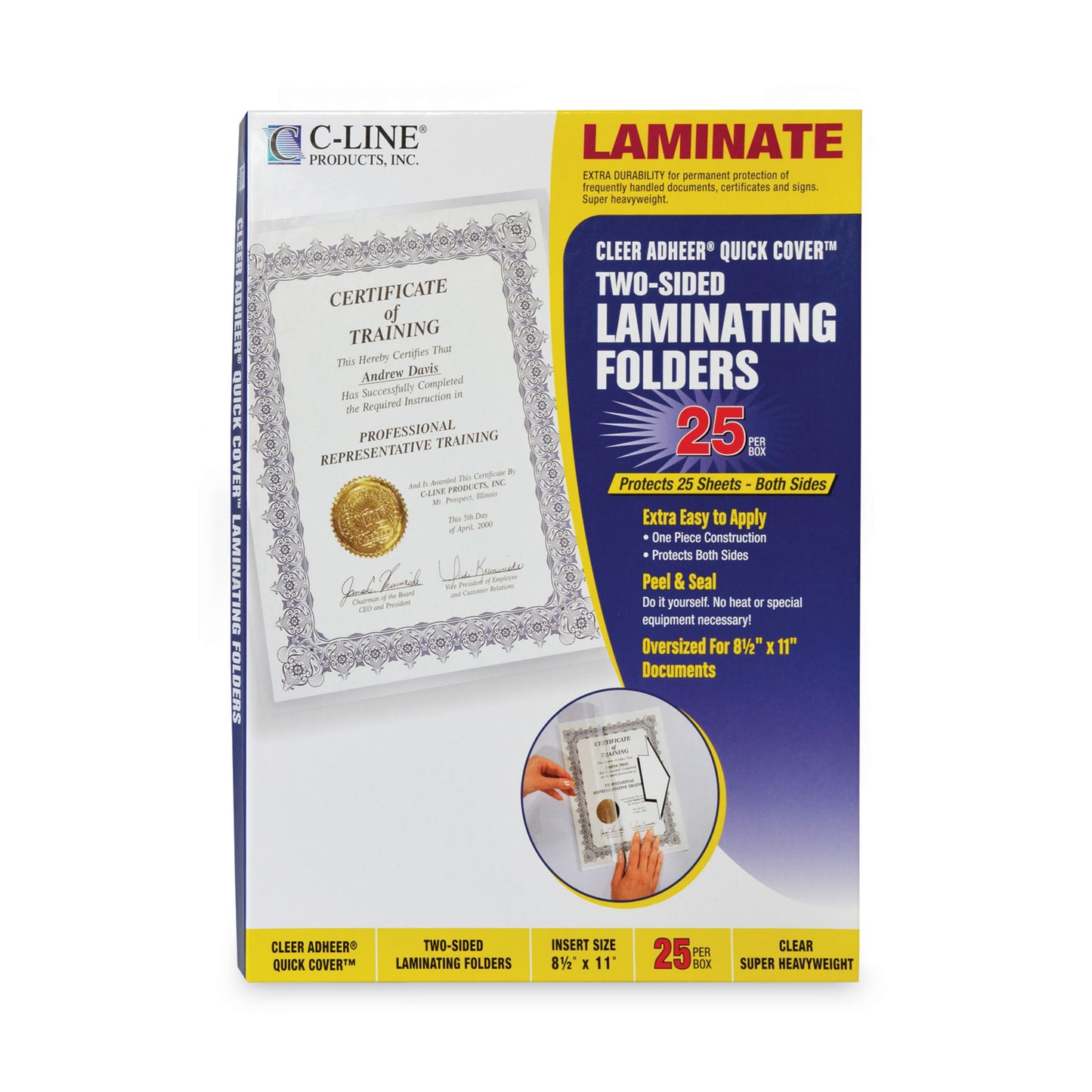 C-Line Quick Cover Laminating Pockets, 12 mil, 9.13" x 11.5", Gloss Clear, 25/Box (65187)