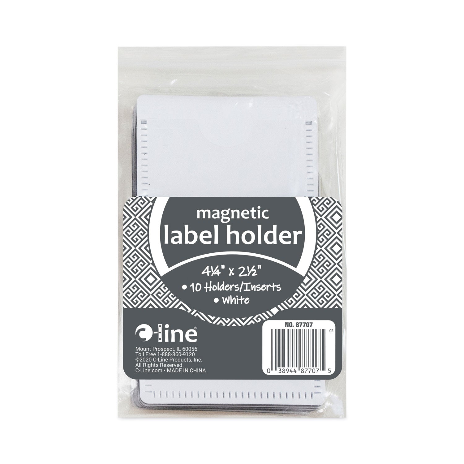 C-Line Slap-Stick Magnetic Label Holders, Side Load, 4.25 x 2.5, White, 10/Pack (87707)