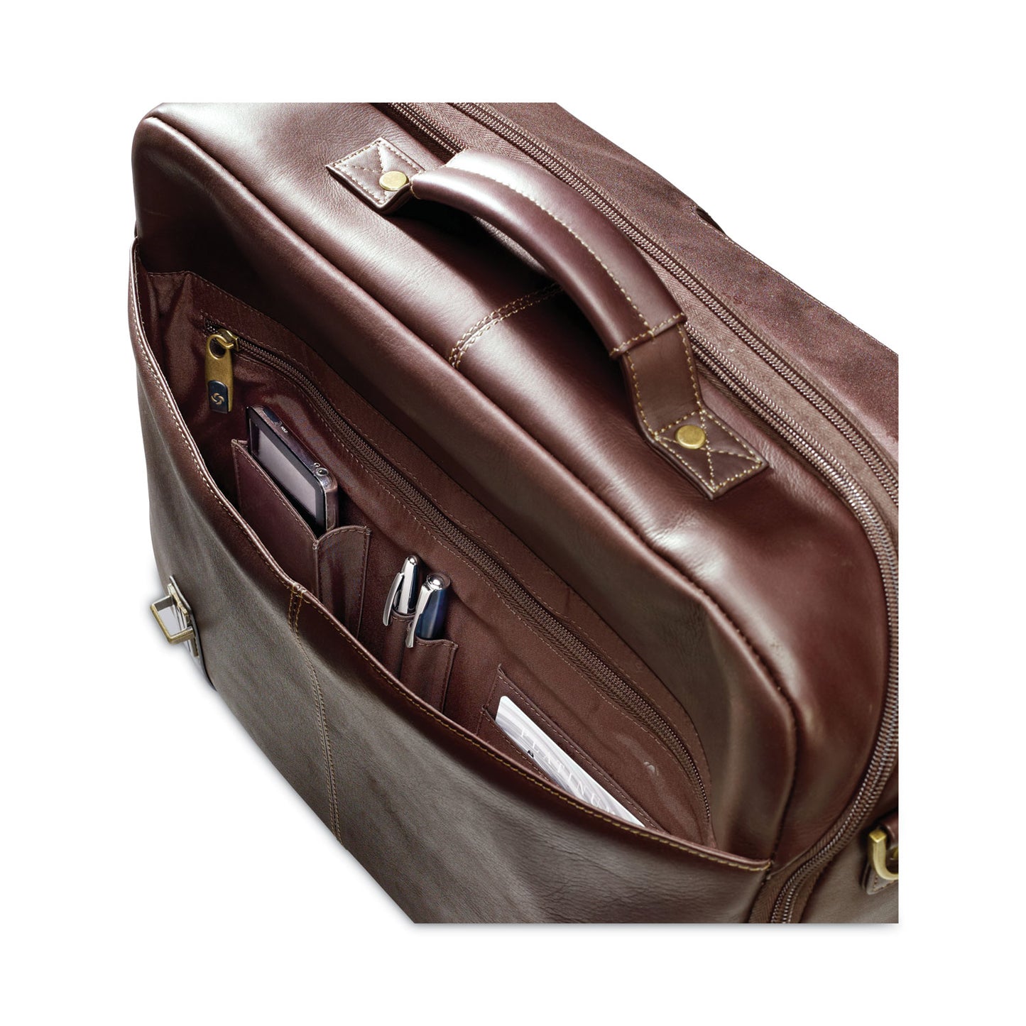 Samsonite Leather Flapover Case, Fits Devices Up to 15.6", Leather, 16 x 6 x 13, Brown (457981139)