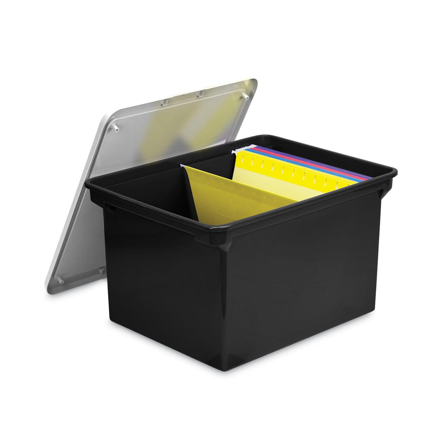 Storex Plastic File Tote, Letter/Legal Files, 18.5" x 14.25" x 10.88", Black/Clear (61528U01C)