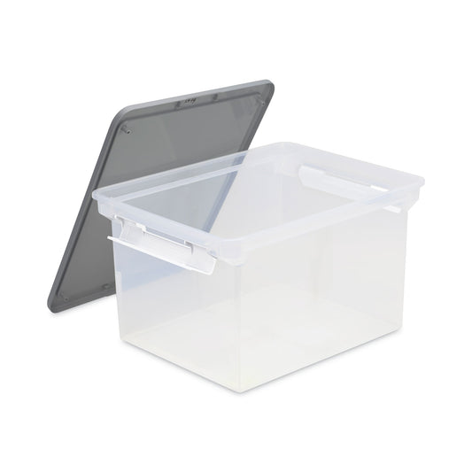 Storex Portable File Tote with Locking Handles, Letter/Legal Files, 18.5" x 14.25" x 10.88", Clear/Silver (61530U01C)