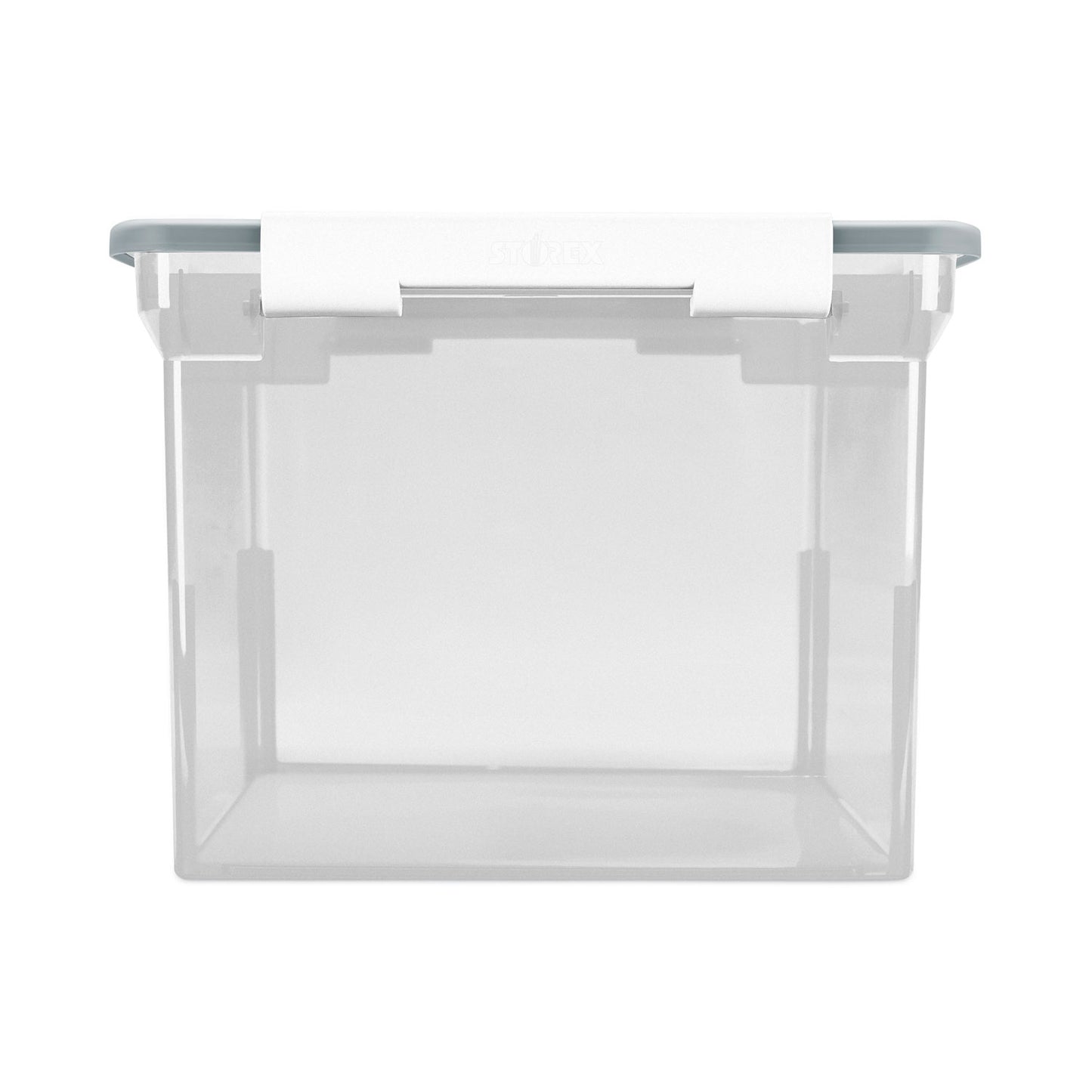Storex Portable File Tote with Locking Handles, Letter/Legal Files, 18.5" x 14.25" x 10.88", Clear/Silver (61530U01C)
