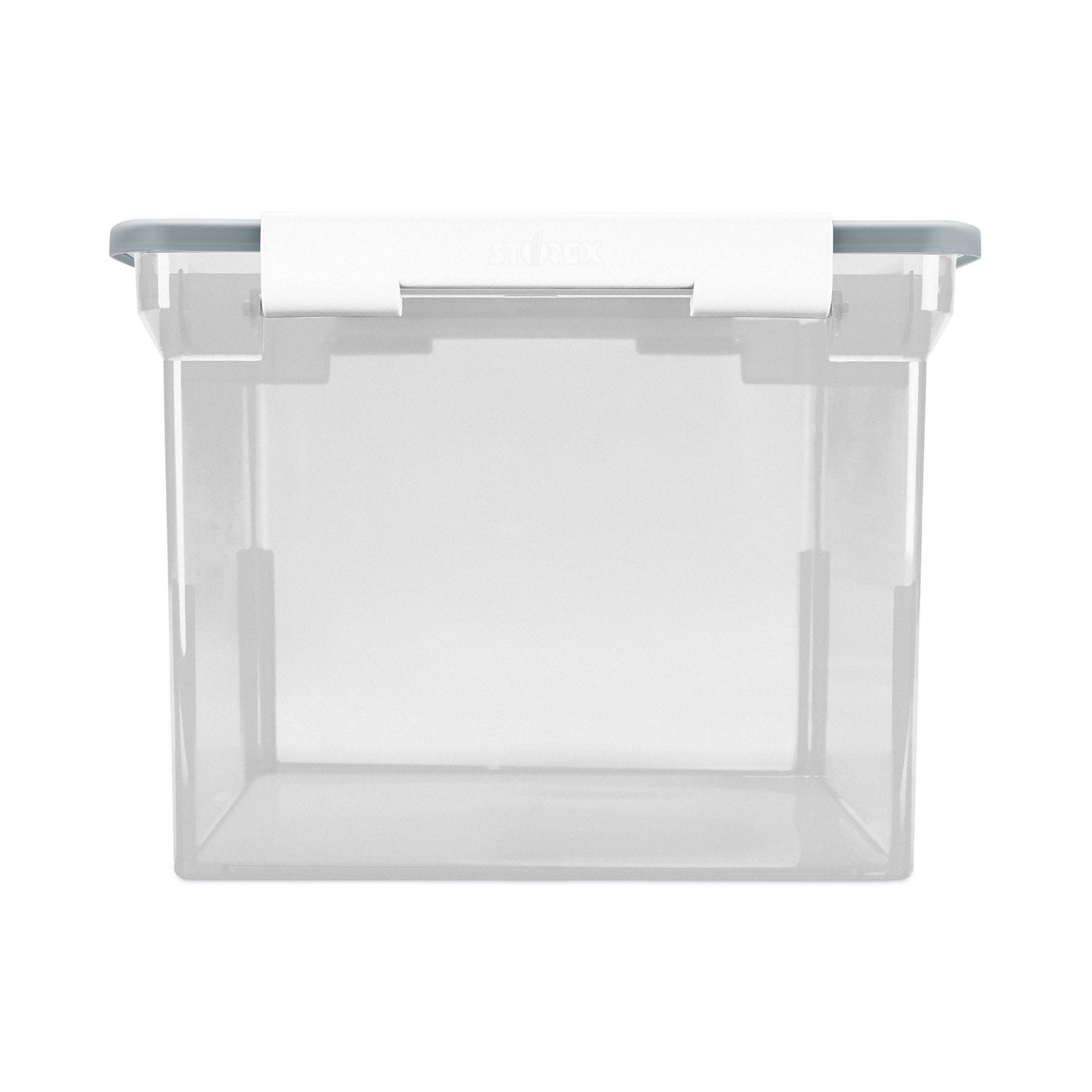Storex Portable File Tote with Locking Handles, Letter/Legal Files, 18.5" x 14.25" x 10.88", Clear/Silver (61530U01C)