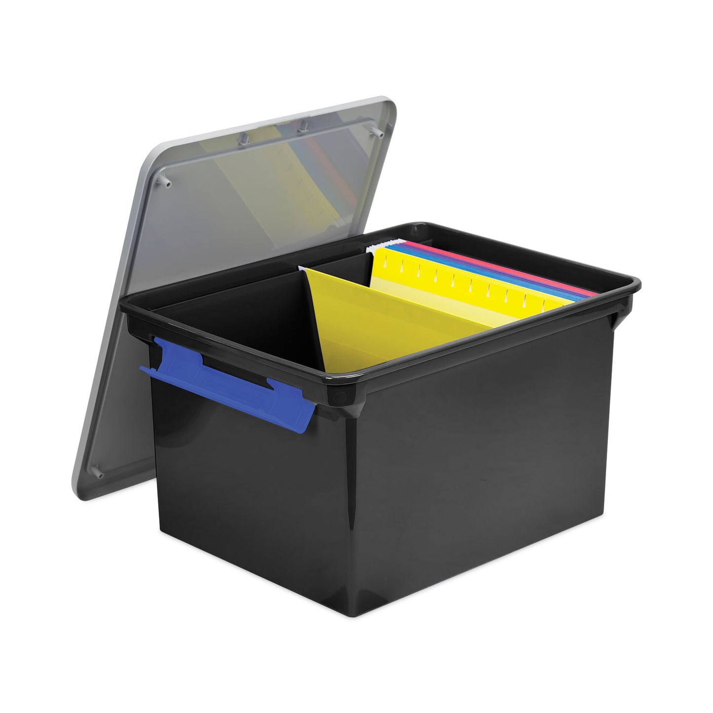 Storex Portable File Tote with Locking Handles, Letter/Legal Files, 18.5" x 14.25" x 10.88", Black/Silver (61543U01C)