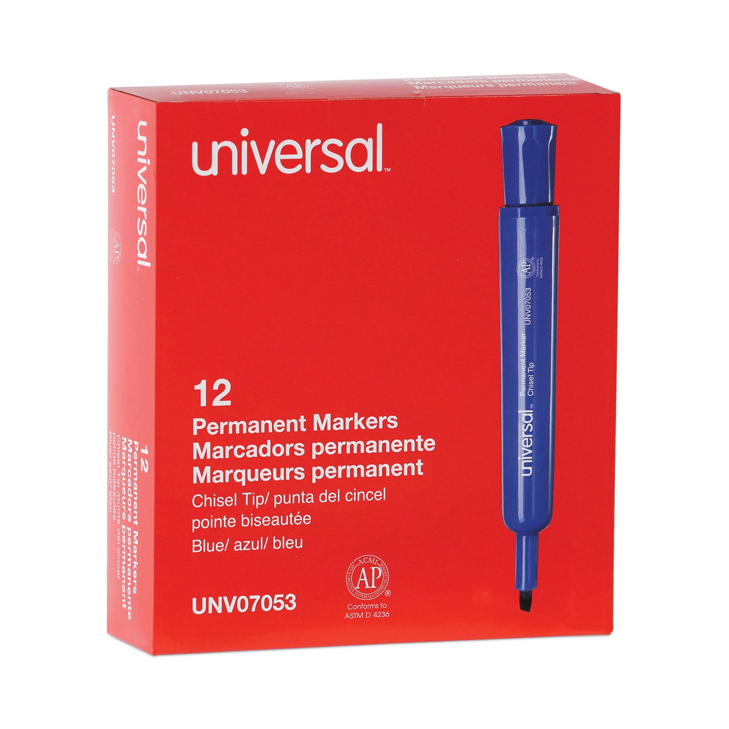 Universal Chisel Tip Permanent Marker, Broad Chisel Tip, Blue, Dozen (07053)