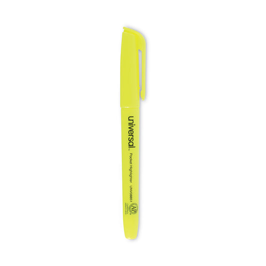 Universal Pocket Highlighters, Fluorescent Yellow Ink, Chisel Tip, Yellow Barrel, Dozen (08851)