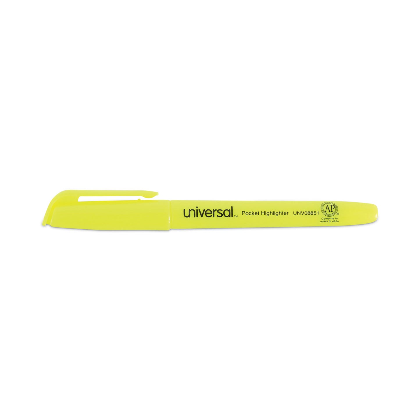 Universal Pocket Highlighters, Fluorescent Yellow Ink, Chisel Tip, Yellow Barrel, Dozen (08851)