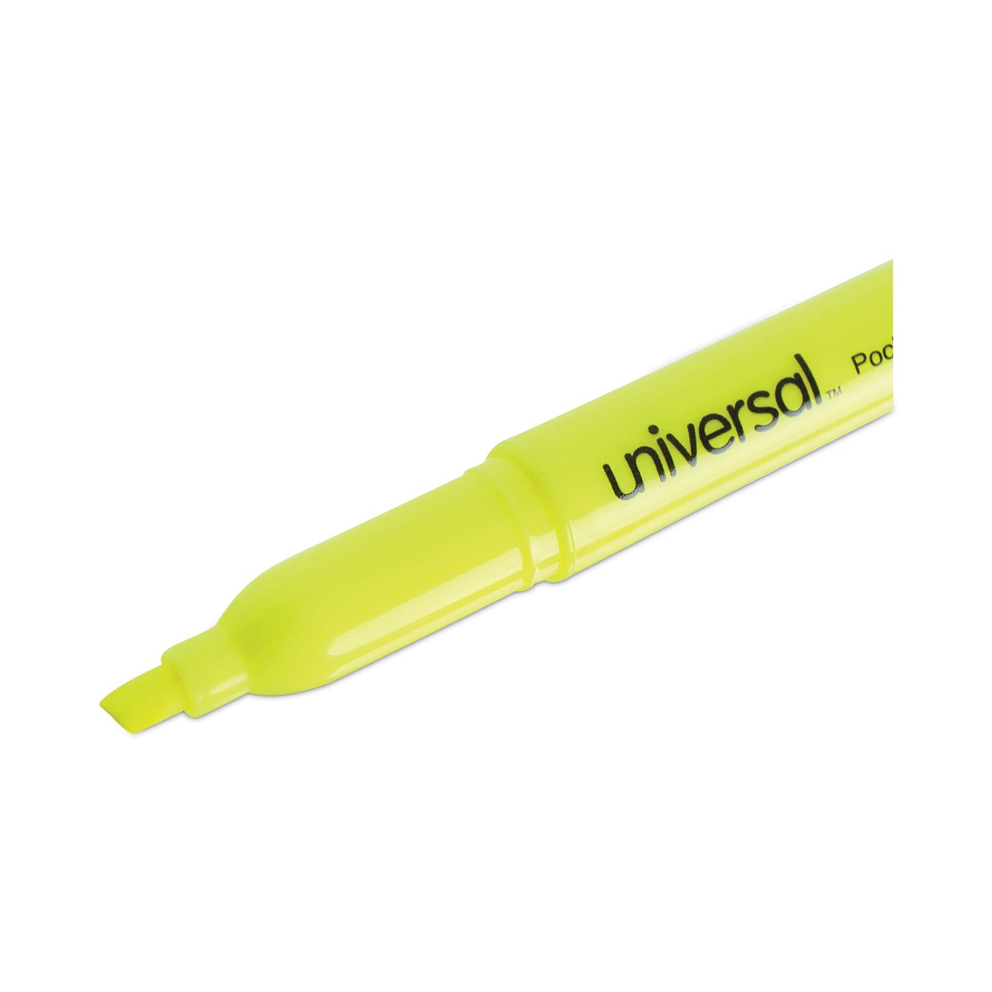 Universal Pocket Highlighters, Fluorescent Yellow Ink, Chisel Tip, Yellow Barrel, Dozen (08851)