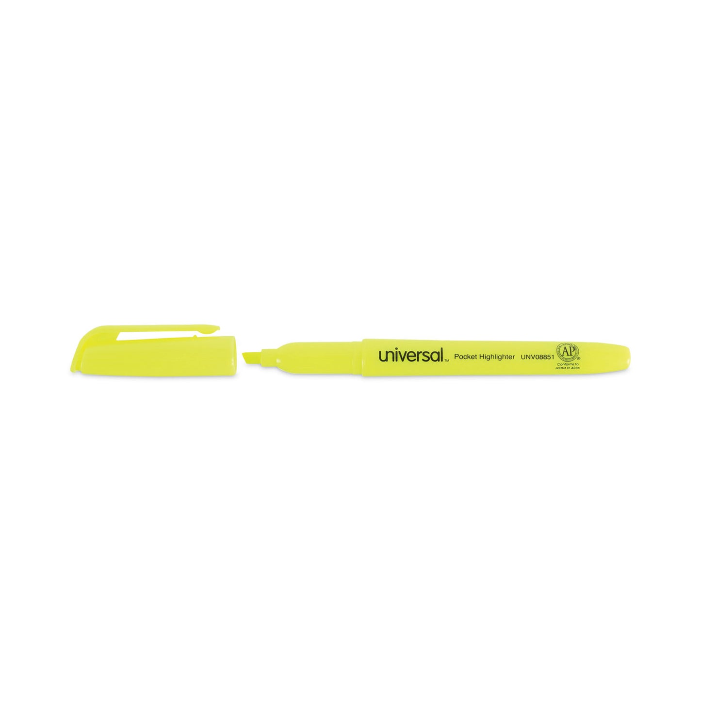 Universal Pocket Highlighters, Fluorescent Yellow Ink, Chisel Tip, Yellow Barrel, Dozen (08851)