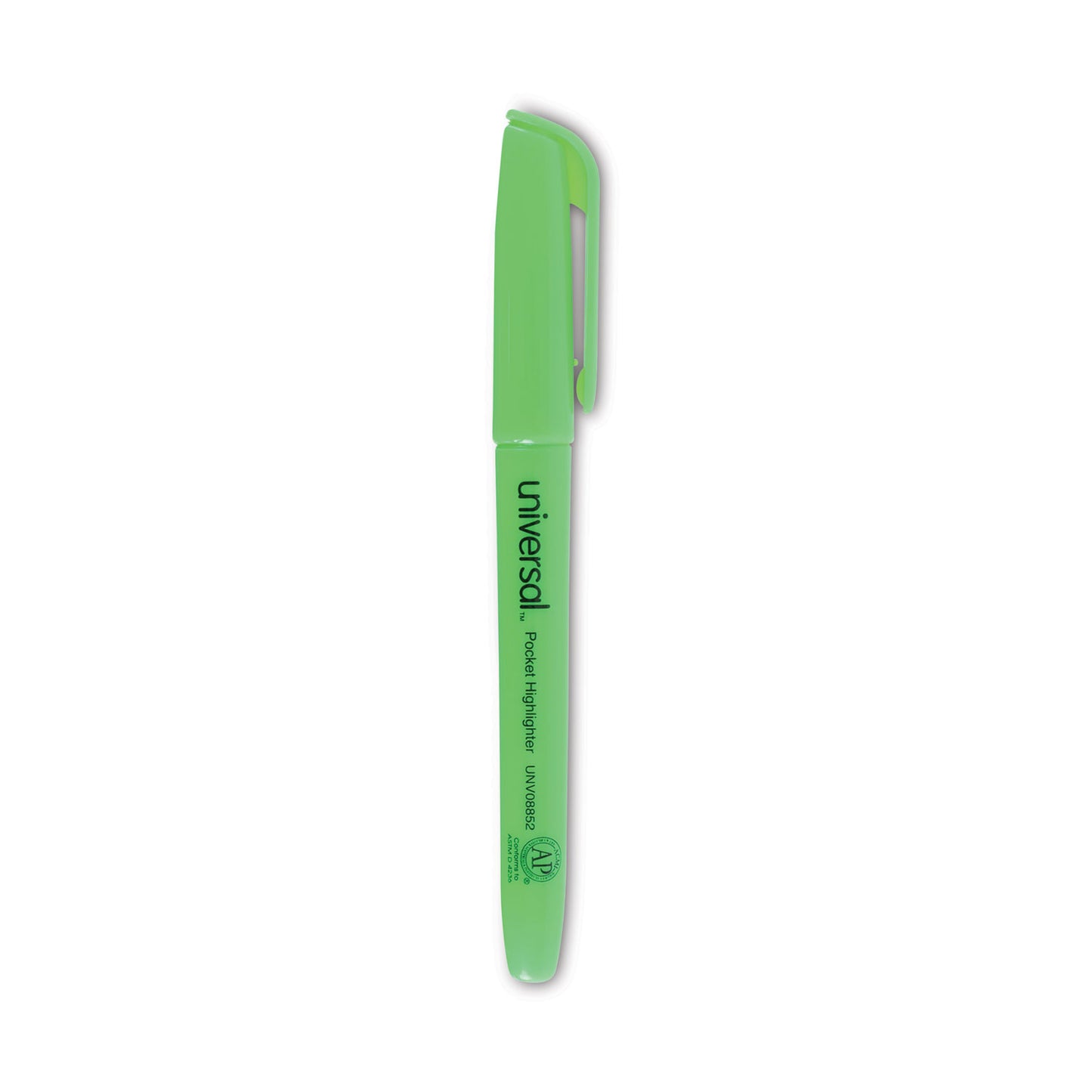 Universal Pocket Highlighters, Fluorescent Green Ink, Chisel Tip, Green Barrel, Dozen (08852)