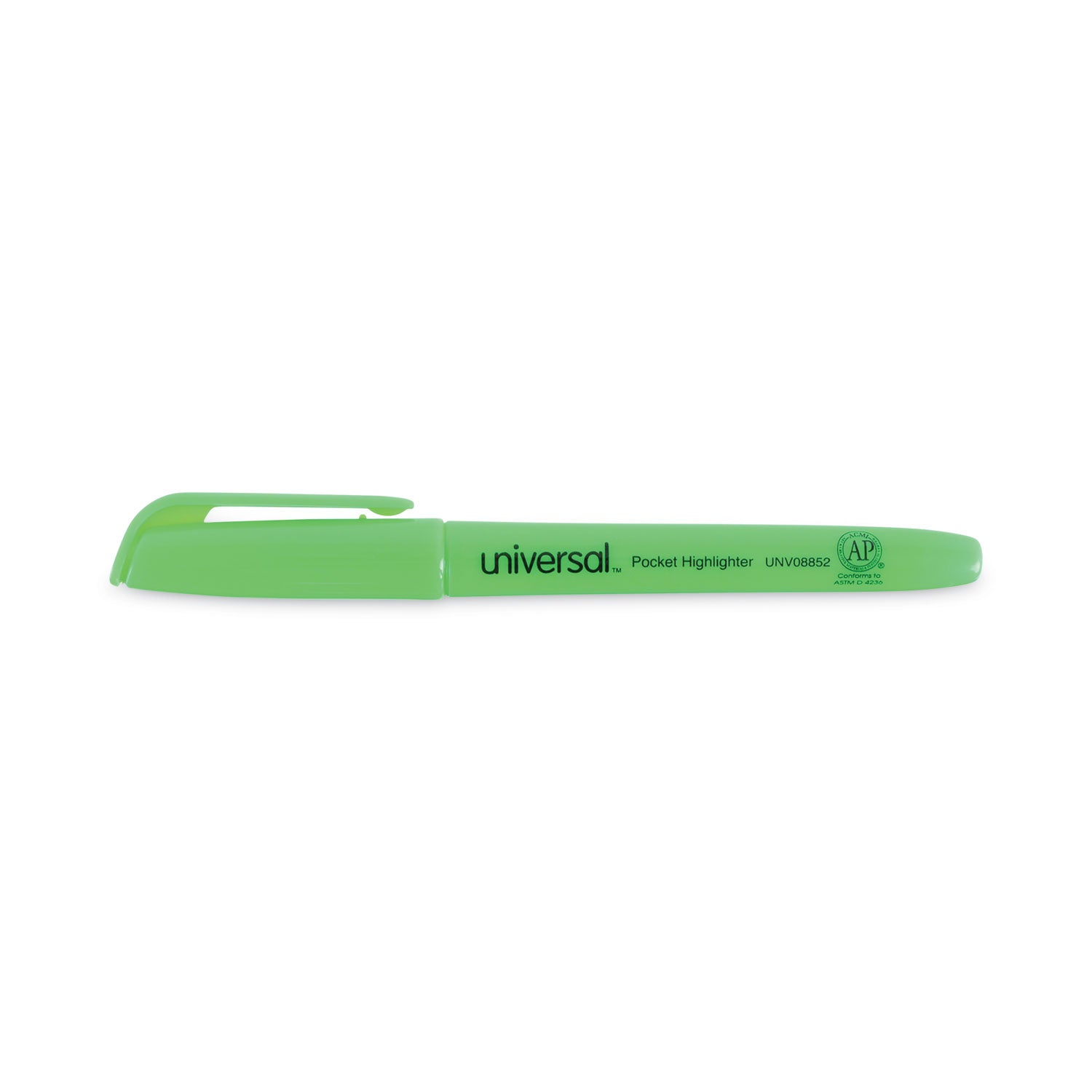 Universal Pocket Highlighters, Fluorescent Green Ink, Chisel Tip, Green Barrel, Dozen (08852)