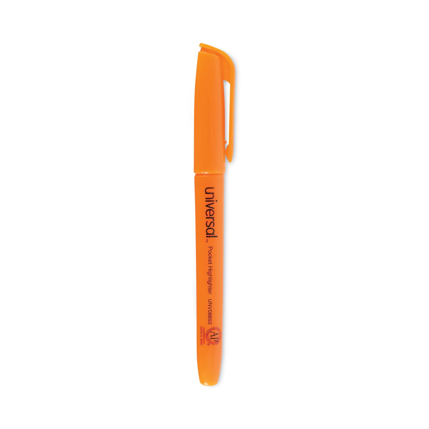 Universal Pocket Highlighters, Fluorescent Orange Ink, Chisel Tip, Orange Barrel, Dozen (08853)