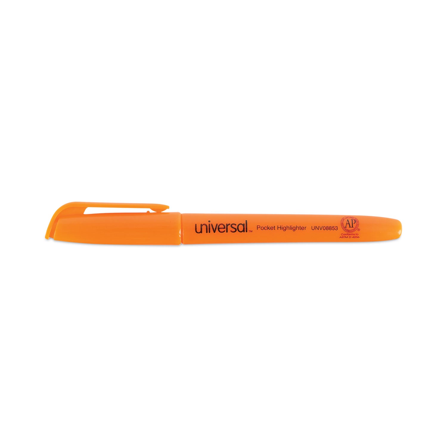 Universal Pocket Highlighters, Fluorescent Orange Ink, Chisel Tip, Orange Barrel, Dozen (08853)