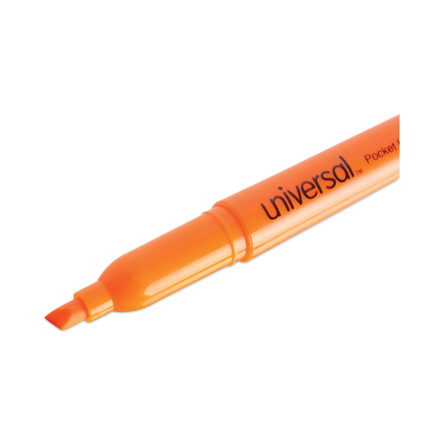 Universal Pocket Highlighters, Fluorescent Orange Ink, Chisel Tip, Orange Barrel, Dozen (08853)