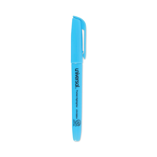 Universal Pocket Highlighters, Fluorescent Blue Ink, Chisel Tip, Blue Barrel, Dozen (08854)