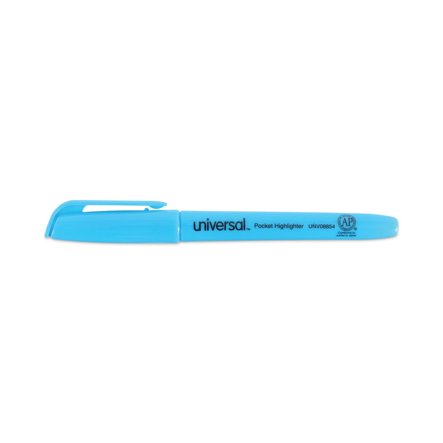 Universal Pocket Highlighters, Fluorescent Blue Ink, Chisel Tip, Blue Barrel, Dozen (08854)