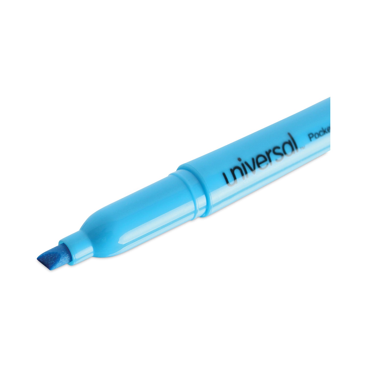 Universal Pocket Highlighters, Fluorescent Blue Ink, Chisel Tip, Blue Barrel, Dozen (08854)