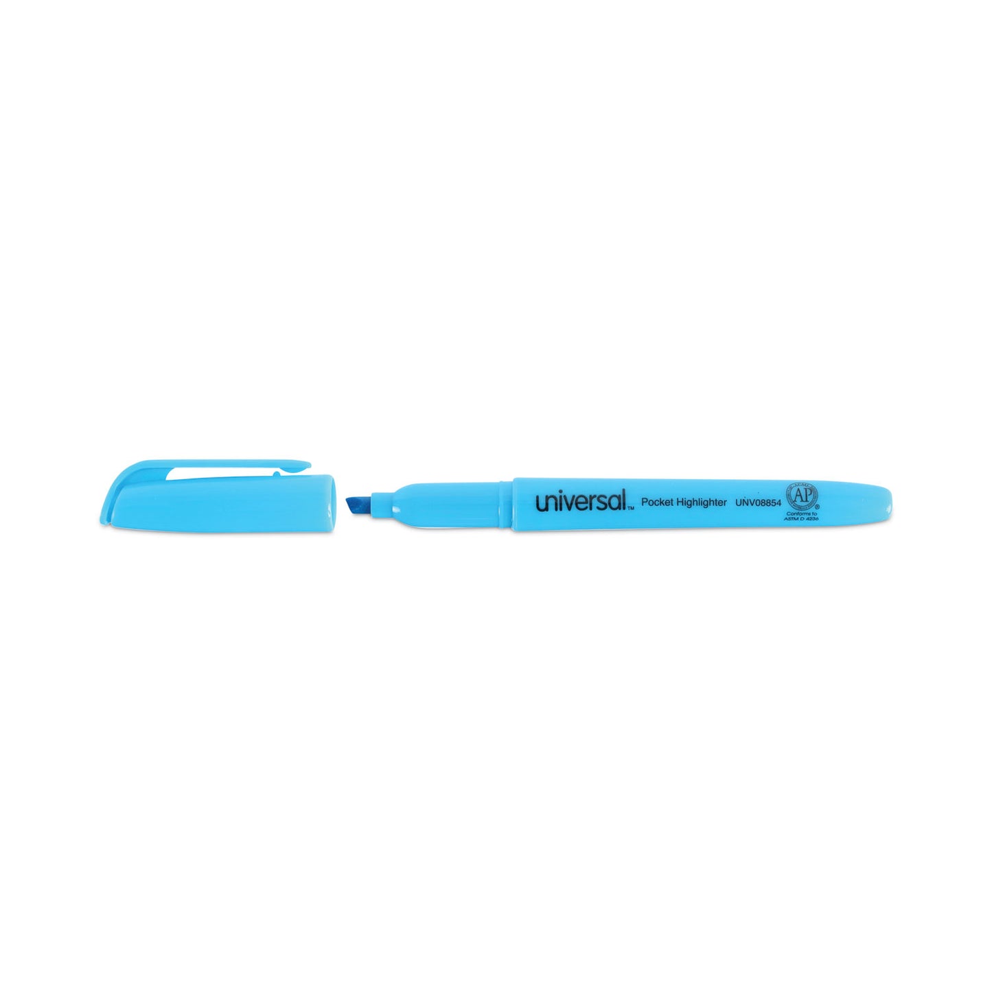 Universal Pocket Highlighters, Fluorescent Blue Ink, Chisel Tip, Blue Barrel, Dozen (08854)