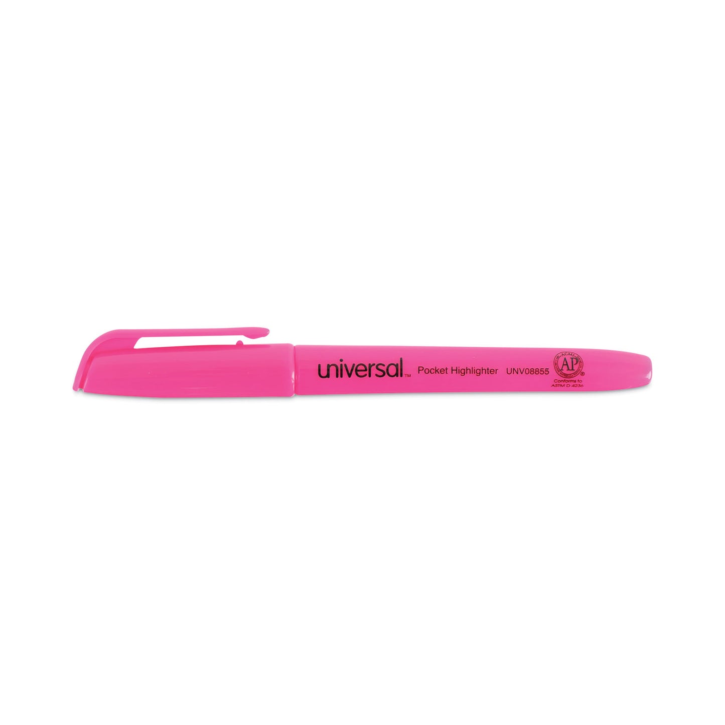 Universal Pocket Highlighters, Fluorescent Pink Ink, Chisel Tip, Pink Barrel, Dozen (08855)