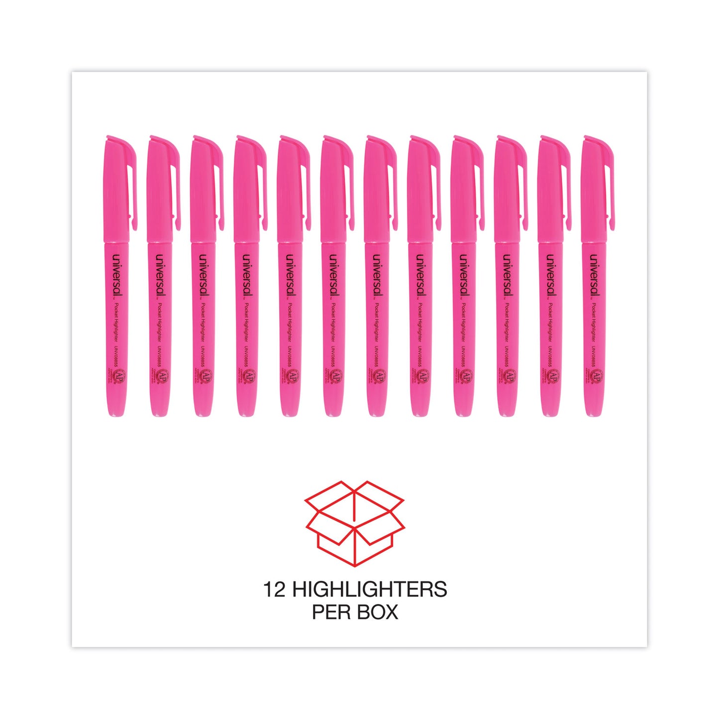 Universal Pocket Highlighters, Fluorescent Pink Ink, Chisel Tip, Pink Barrel, Dozen (08855)