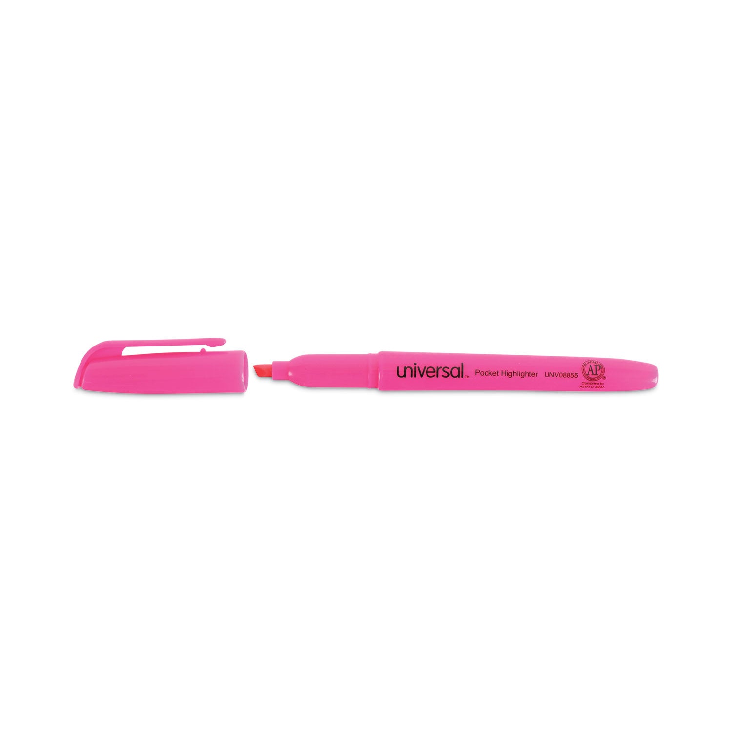 Universal Pocket Highlighters, Fluorescent Pink Ink, Chisel Tip, Pink Barrel, Dozen (08855)