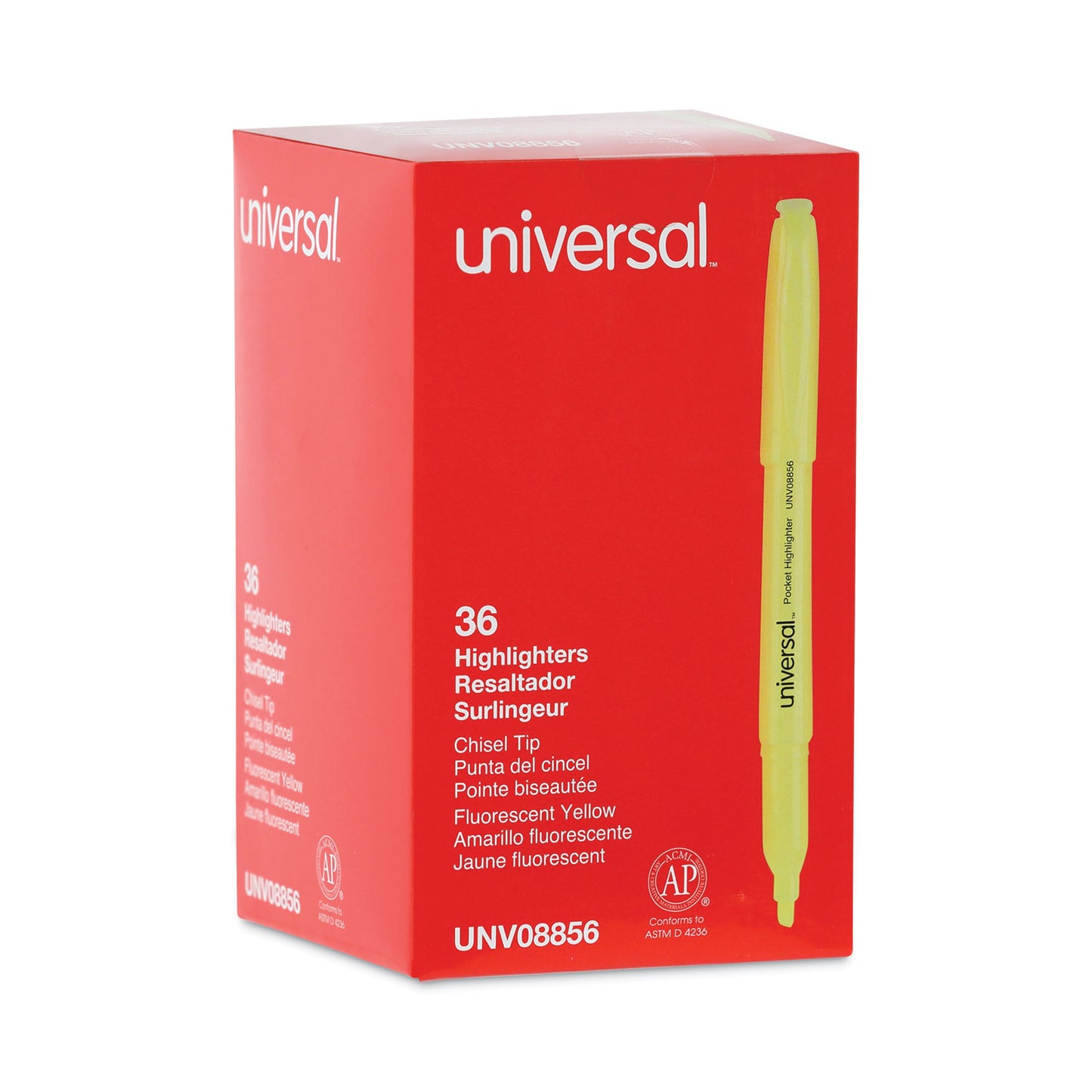 Universal Pocket Highlighter Value Pack, Fluorescent Yellow Ink, Chisel Tip, Yellow Barrel, 36/Pack (08856)