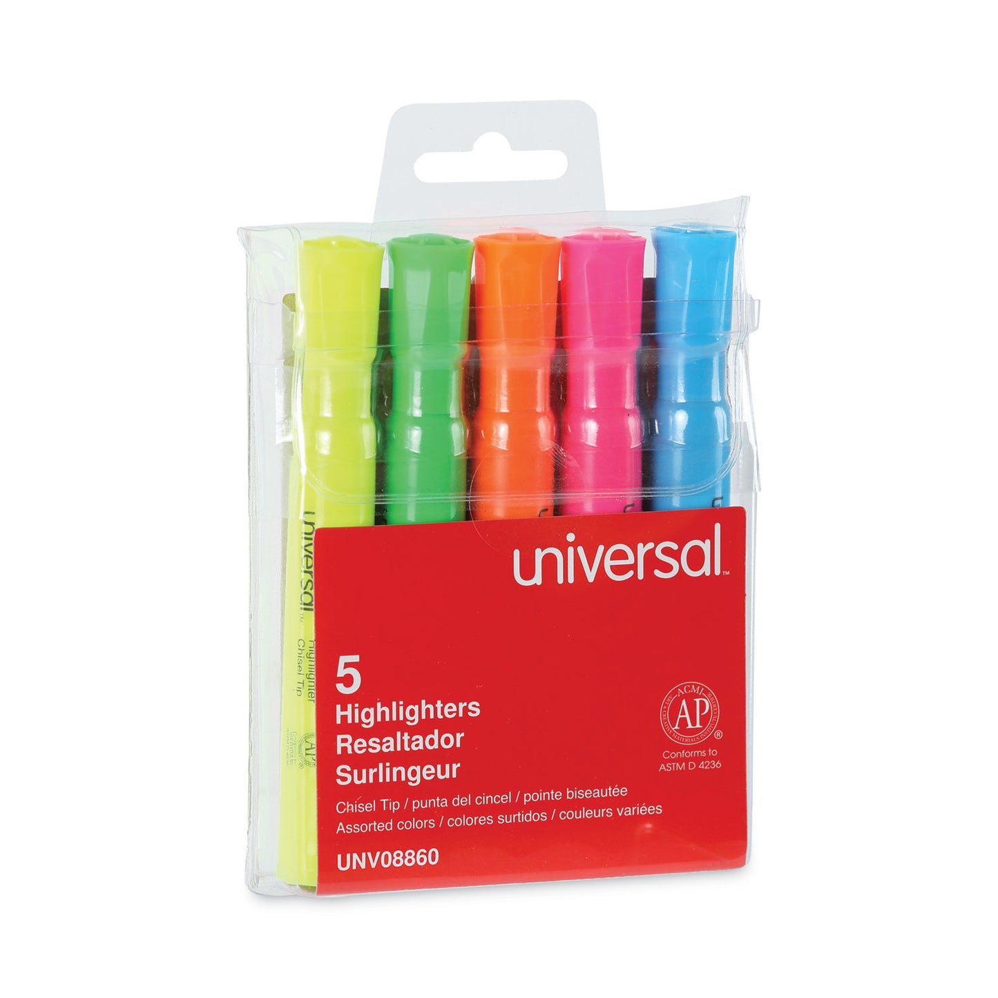 Universal Desk Highlighters, Assorted Ink Colors, Chisel Tip, Assorted Barrel Colors, 5/Set (08860)