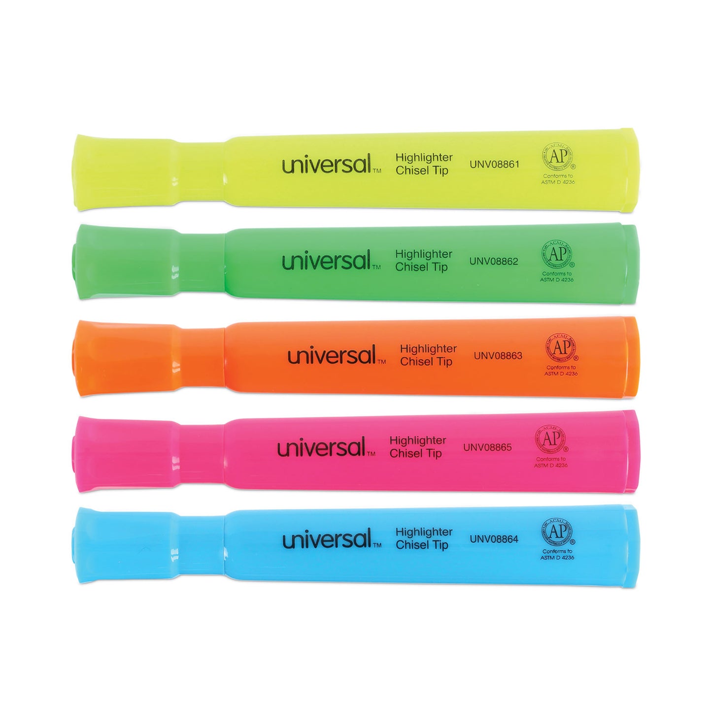 Universal Desk Highlighters, Assorted Ink Colors, Chisel Tip, Assorted Barrel Colors, 5/Set (08860)