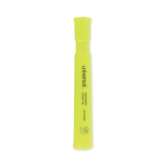 Universal Desk Highlighters, Fluorescent Yellow Ink, Chisel Tip, Yellow Barrel, Dozen (08861)